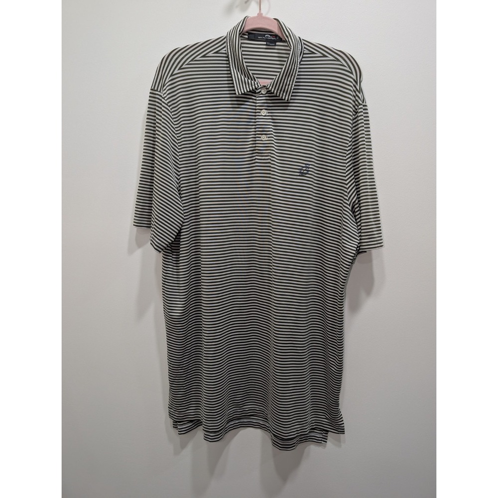 RLX Ralph Lauren Kahli Green and White Stripe Golf Polo Shirt Men Size XL